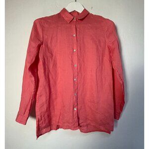 J. Jill Love Linen Essential Shirt Womens Coral Button-Up Top XS Long Sleeve